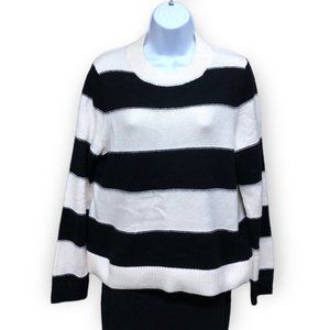 Banana Republic Black and White Striped Crewneck Sweater